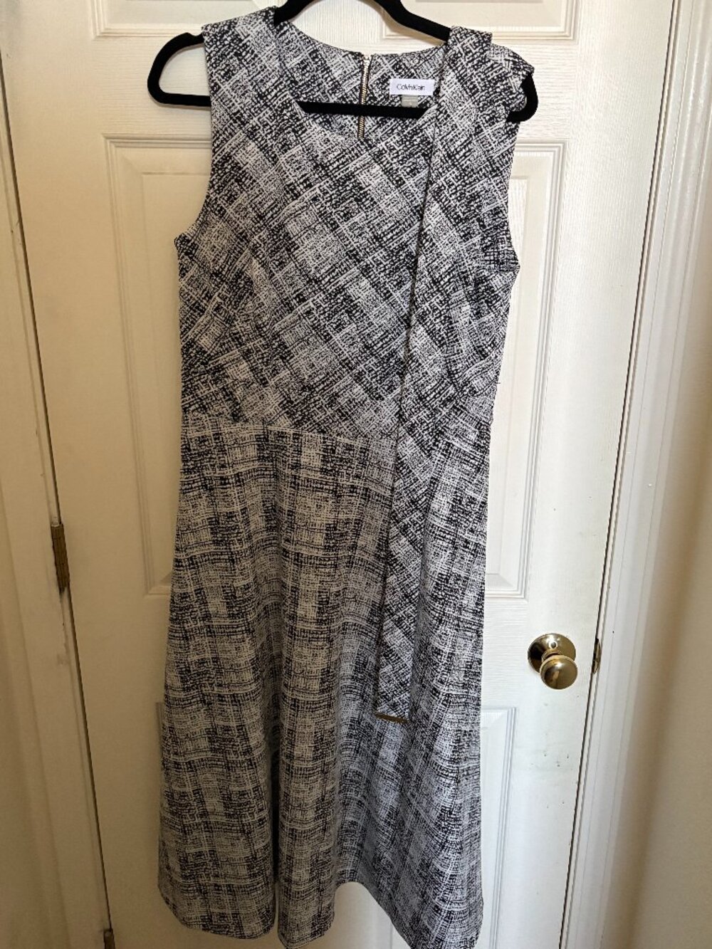 Calvin Klein Sleeveless A-line Dress (12) Halter-Style w/Gold-Tipped FabrBelt